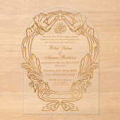 ヴィンテージエレガント白金ゴールドフレームイ結婚スラーム アクリル招待状 (正面)
