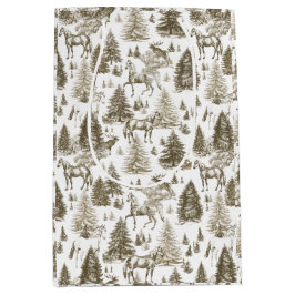 ヴィンテージエレガント白馬の雪の森トイル ミディアムペーパーバッグ