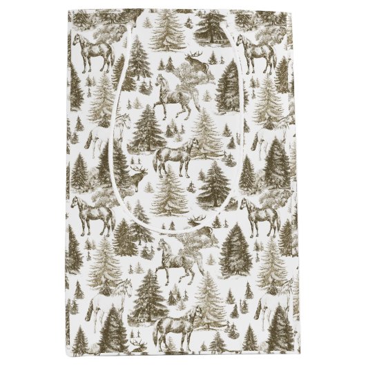 ヴィンテージエレガント白馬の雪の森トイル ミディアムペーパーバッグ (正面)