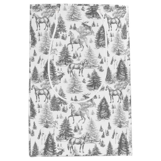 ヴィンテージエレガント白馬の雪の森トイル ミディアムペーパーバッグ (正面)