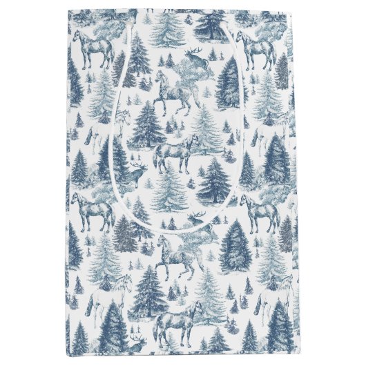 ヴィンテージエレガント白馬の雪の森トイル ミディアムペーパーバッグ (正面)