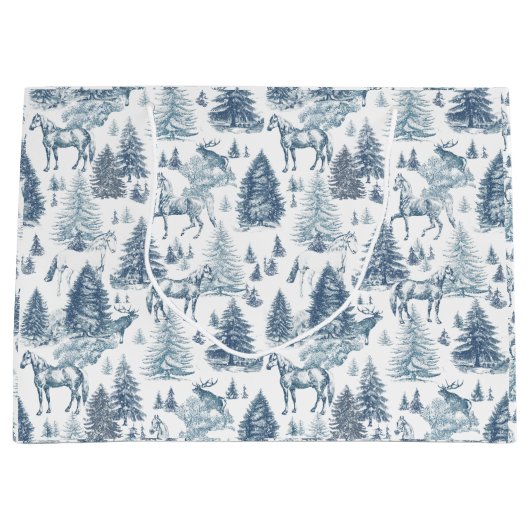 ヴィンテージエレガント白馬の雪の森トイル ラージペーパーバッグ (正面)