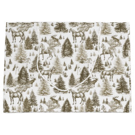 ヴィンテージエレガント白馬の雪の森トイル ラージペーパーバッグ