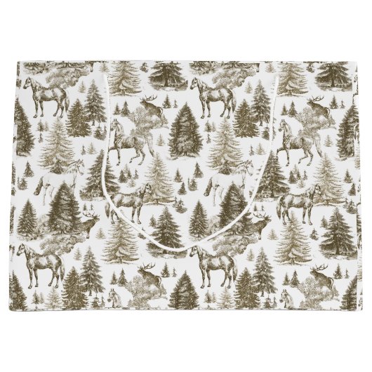 ヴィンテージエレガント白馬の雪の森トイル ラージペーパーバッグ (正面)