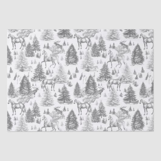 ヴィンテージエレガント白馬の雪の森トイル 薄葉紙 (正面)