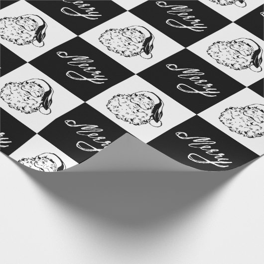 ヴィンテージエレガント白黒サンタクリスマス ラッピングペーパー (角)