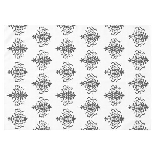 ヴィンテージエレガント白黒ダマスクデザイン テーブルクロス (正面(横))