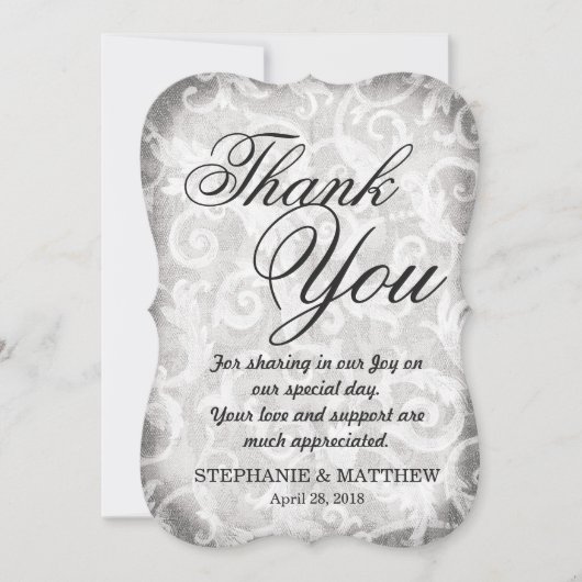 ヴィンテージエレガント白黒ダマスク サンキューカード (正面)