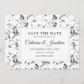 ヴィンテージエレガント白黒トイルキューピッドエンジェルス セーブザデート (正面/裏面)