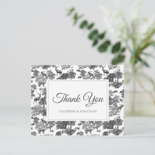 ヴィンテージエレガント白黒トイルディアー ポストカード (スタンド正面)