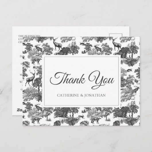 ヴィンテージエレガント白黒トイルディアー ポストカード (正面/裏面)