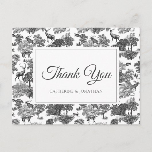 ヴィンテージエレガント白黒トイルディアー ポストカード (正面)