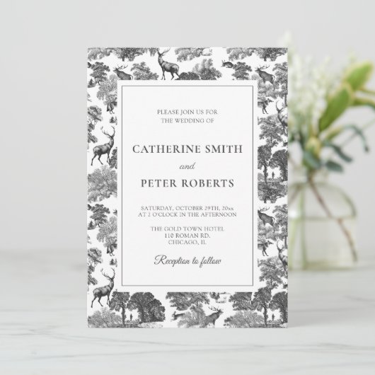 ヴィンテージエレガント白黒トイルディアー 招待状 (スタンド正面)