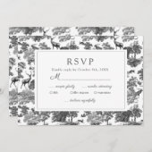 ヴィンテージエレガント白黒トイルディアーRSVP 招待状 (正面/裏面)