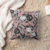 ヴィンテージエレガント白黒バラほこりっぽいピンク クッション (ブランケット)