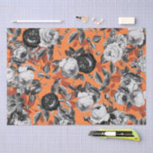 ヴィンテージエレガント白黒バラオンオレンジ 薄葉紙 (クラフト)