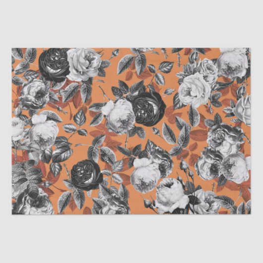 ヴィンテージエレガント白黒バラオンオレンジ 薄葉紙 (正面)