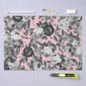 ヴィンテージエレガント白黒バラオンピンク 薄葉紙 (クラフト)