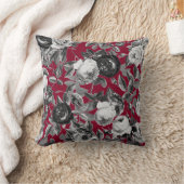 ヴィンテージエレガント白黒バラオンブルゴーニュレッド クッション (ブランケット)