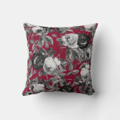 ヴィンテージエレガント白黒バラオンブルゴーニュレッド クッション (裏面)