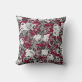 ヴィンテージエレガント白黒バラオンブルゴーニュ クッション (正面)