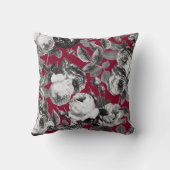 ヴィンテージエレガント白黒バラオンブルゴーニュ クッション (裏面)