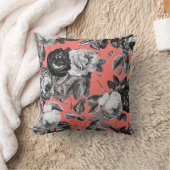 ヴィンテージエレガント白黒バラコーラルピンク クッション (ブランケット)