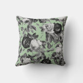 ヴィンテージエレガント白黒バラセージグリーン クッション (裏面)