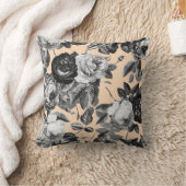 ヴィンテージエレガント白黒バラタンベージュ クッション (ブランケット)