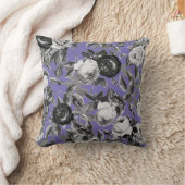 ヴィンテージエレガント白黒バラペリウィンクルブルー クッション (ブランケット)