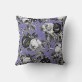 ヴィンテージエレガント白黒バラペリウィンクルブルー クッション (裏面)