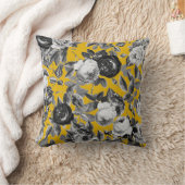 ヴィンテージエレガント白黒バラマスタードイエロー クッション (ブランケット)