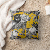 ヴィンテージエレガント白黒バラマスタードイエロー クッション (ブランケット)