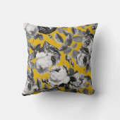 ヴィンテージエレガント白黒バラマスタードイエロー クッション (裏面)