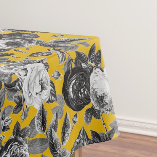 ヴィンテージエレガント白黒バラマスタードイエロー テーブルクロス (インサイチュ)