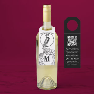 ヴィンテージエレガント白黒ピーコックQRコード ボトルネックタグ