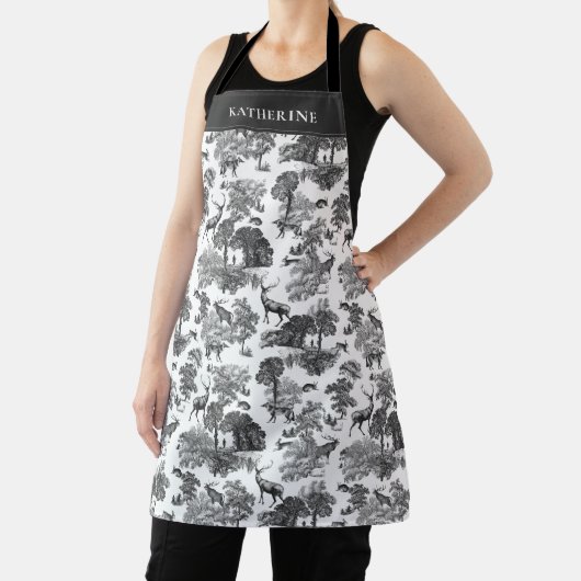 ヴィンテージエレガント白黒フランスのトイルディアーキツネ エプロン (インサイチュ)