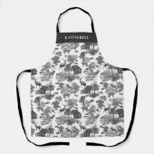 ヴィンテージエレガント白黒フランスのトイルディアーキツネ エプロン (正面)