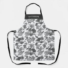 ヴィンテージエレガント白黒フランスのトイルディアーキツネ エプロン