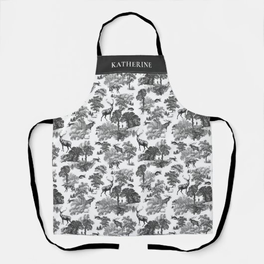 ヴィンテージエレガント白黒フランスのトイルディアーキツネ エプロン (正面)