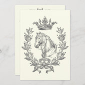 ヴィンテージエレガント白黒ホースクラウンローレル 招待状 (正面/裏面)