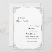 ヴィンテージエレガント白黒日付カードの保存 セーブザデート (正面)