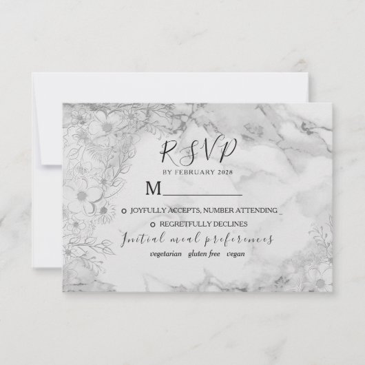 ヴィンテージエレガント白黒結婚ズ 出欠カード (正面)