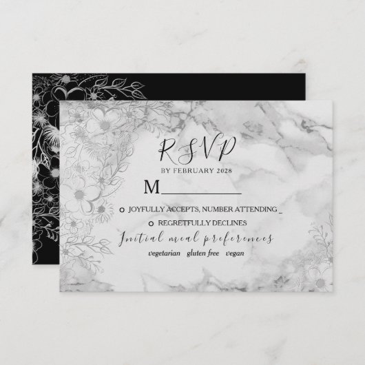 ヴィンテージエレガント白黒結婚ズ 出欠カード (正面/裏面)