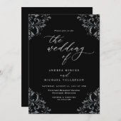 ヴィンテージエレガント白黒結婚式招待状 招待状 (正面/裏面)