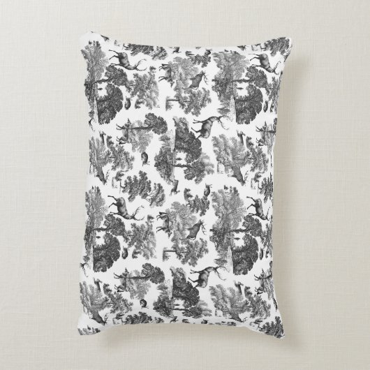 ヴィンテージエレガント白黒鹿パターン アクセントクッション (裏面(縦))