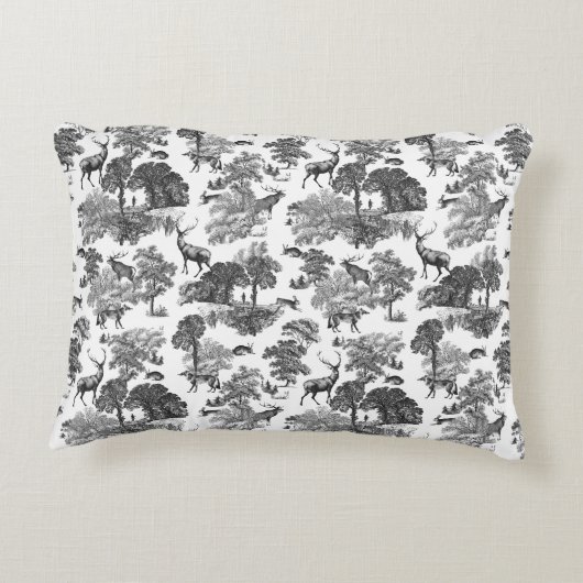 ヴィンテージエレガント白黒鹿パターン アクセントクッション (裏面)