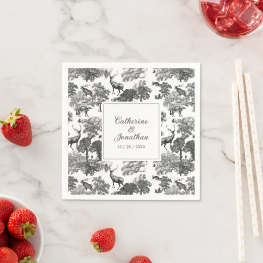 ヴィンテージエレガント白黒鹿パターン スタンダードカクテルナプキン (インサイチュ)