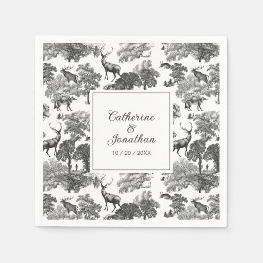 ヴィンテージエレガント白黒鹿パターン スタンダードカクテルナプキン (正面)