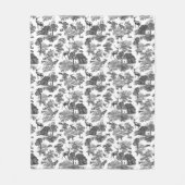 ヴィンテージエレガント白黒鹿パターン フリースブランケット (正面)